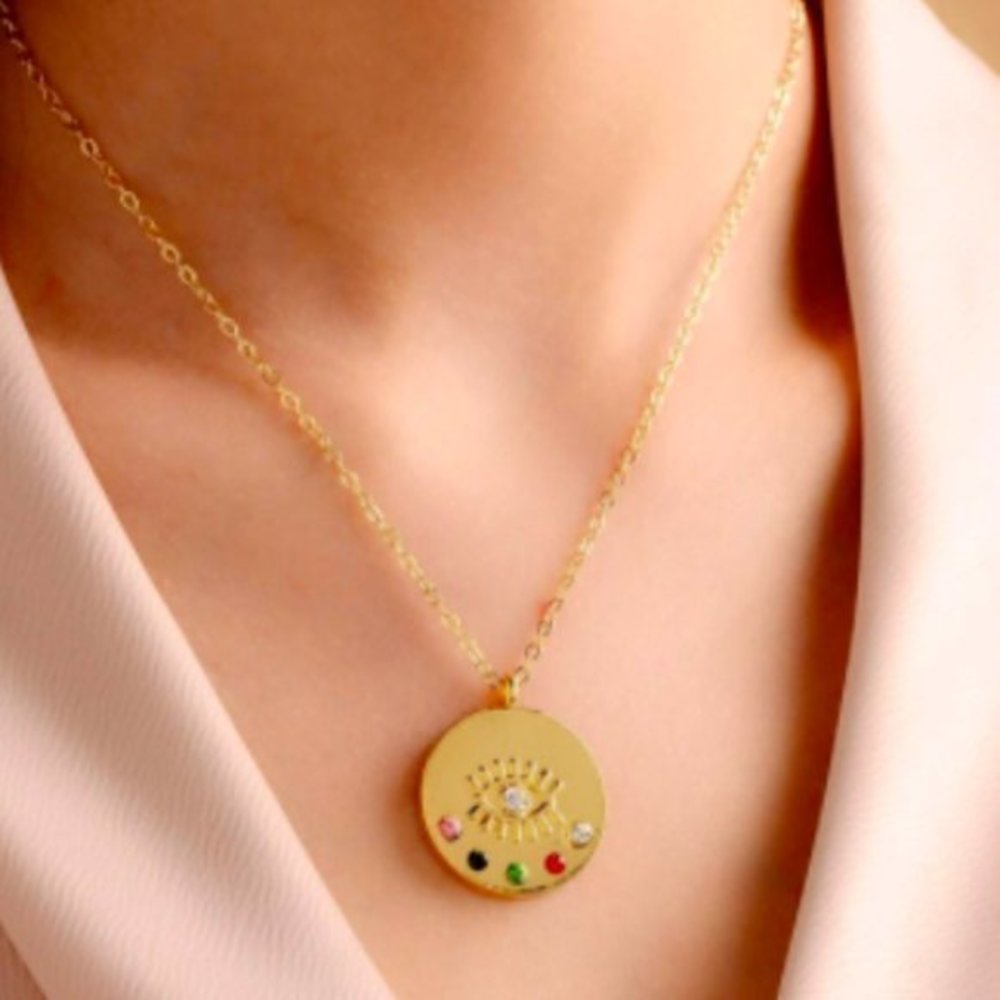 New Boutique Gold Tone Rhinestone Evil Eye‎ Boho